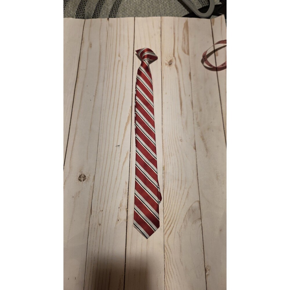 Clip On Tie Black Gray Red Striped 14" Wedding Event Formal Party Preppy